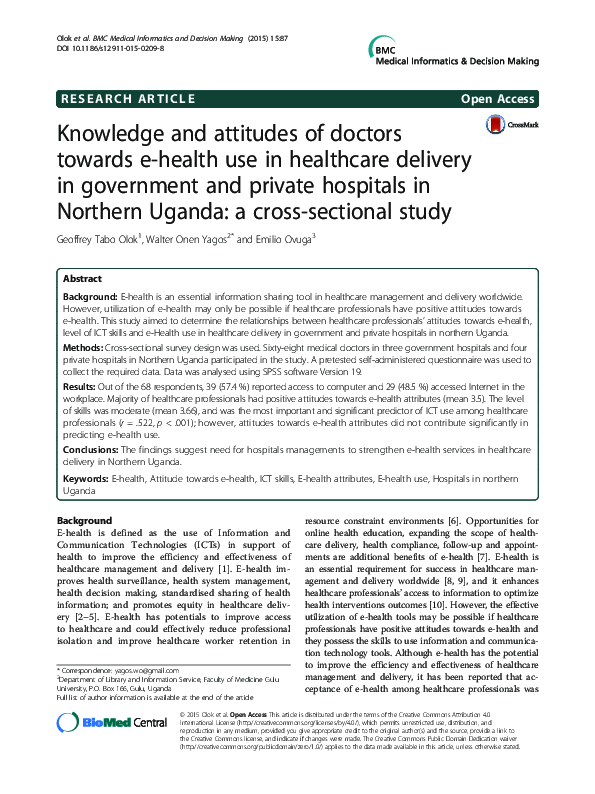 (PDF) Knowledge and attitudes of doctors towards e-health use in ...