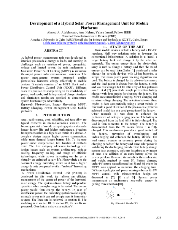 (PDF) Development of a Hybrid Solar Power Management Unit for Mobile ...