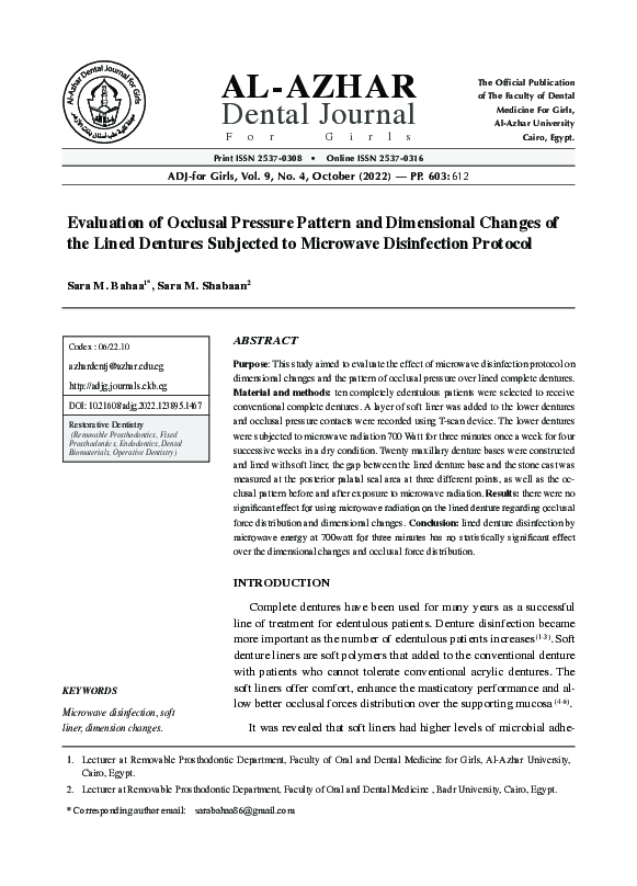 PDF) Evaluation of Occlusal Pressure Pattern and Dimensional 