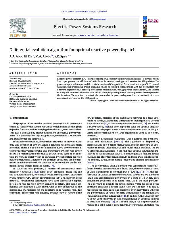 (PDF) Differential evolution algorithm for optimal reactive power dispatch