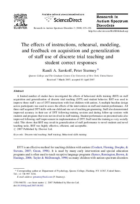 (PDF) The effects of instructions, rehearsal, modeling, and feedback on ...