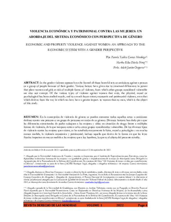(PDF) Violencia económica y patrimonial contra las mujeres: un abordaje