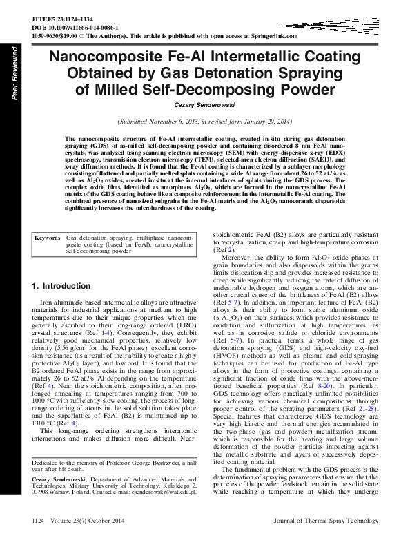 (PDF) Nanocomposite Fe-Al Intermetallic Coating Obtained by Gas ...