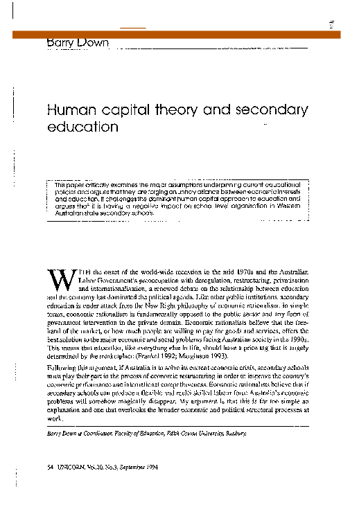 (PDF) Human capital theory and secondary education