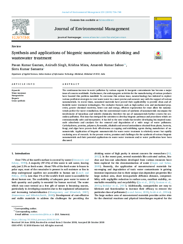 (PDF) Synthesis and applications of biogenic nanomaterials in drinking ...