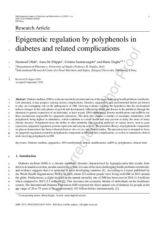 (PDF) Epigenetic regulation by polyphenols in diabetes and related ...