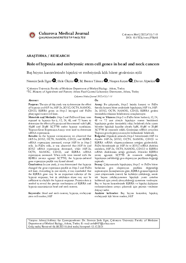 (PDF) Role of hypoxia and embryonic stem cell genes in head and neck ...