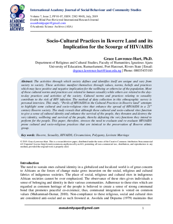 (PDF) Socio-Cultural Practices in Ikwerre Land and its Implication for ...