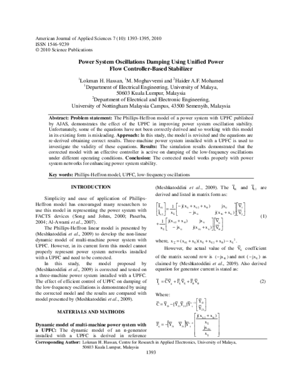 (PDF) Power system oscillations damping using unified power flow ...