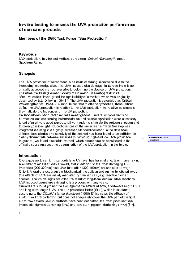 (PDF) In vitro testing to assess the UVA protection performance of sun ...
