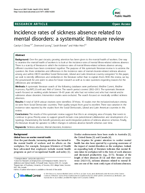 (PDF) Incidence rates of sickness absence related to mental disorders ...