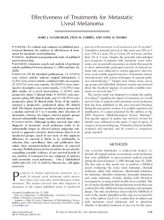 (PDF) Effectiveness of Treatments for Metastatic Uveal Melanoma