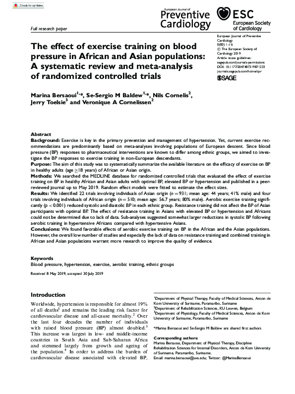 (PDF) The effect of exercise training on blood pressure in African and ...
