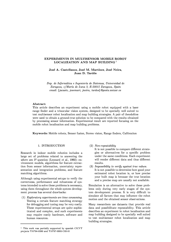 (PDF) Experiments in Multisensor Mobile Robot Localization and Map Building