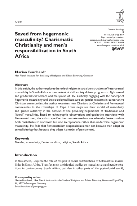 (PDF) Saved from hegemonic masculinity? Charismatic Christianity and ...
