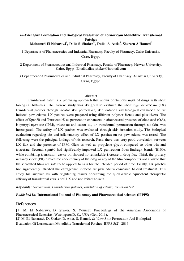(PDF) In vitro skin permeation and biological evaluation of lornoxicam ...