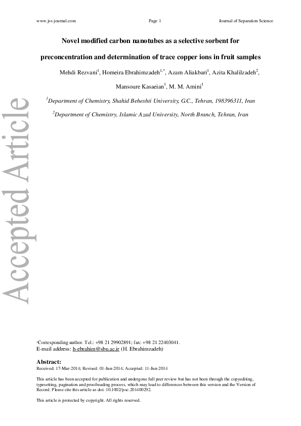 (PDF) Novel modified carbon nanotubes as a selective sorbent for ...