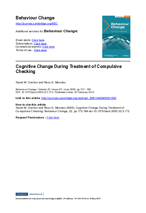 (PDF) Cognitive Change During Treatment of Compulsive Checking