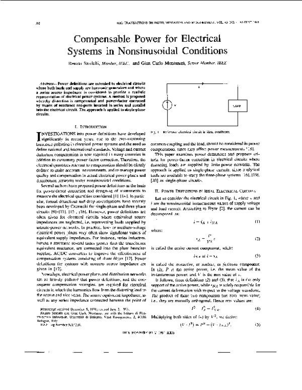 (PDF) Compensable power for electrical systems in nonsinusoidal conditions