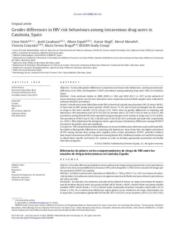 (PDF) Gender differences in HIV risk behaviours among intravenous drug ...