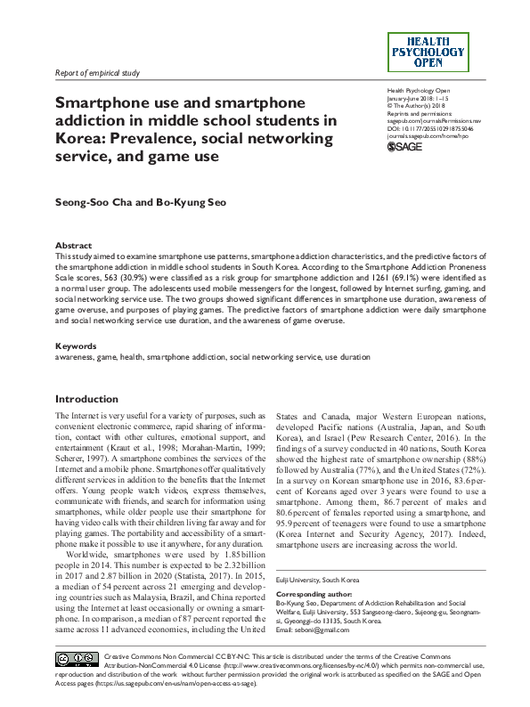 (PDF) Smartphone use and smartphone addiction in middle school students ...