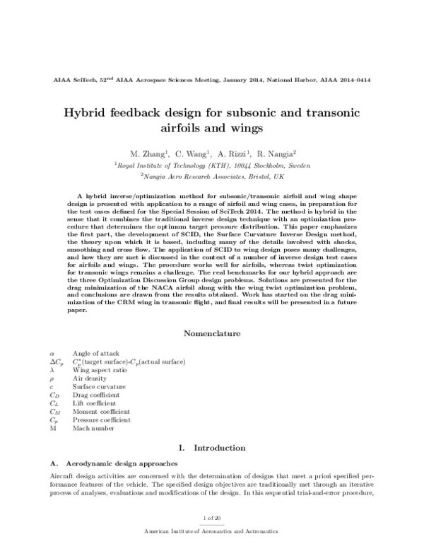 (PDF) Hybrid feedback design for subsonic and transonic airfoils and wings
