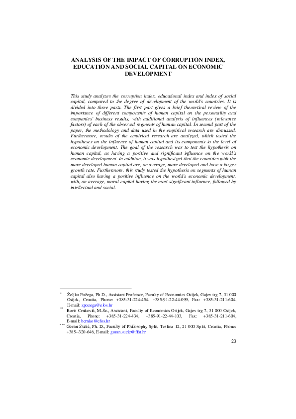 (PDF) ANALYSIS OF THE IMPACT OF CORRUPTION INDEX, EDUCATION AND SOCIAL ...