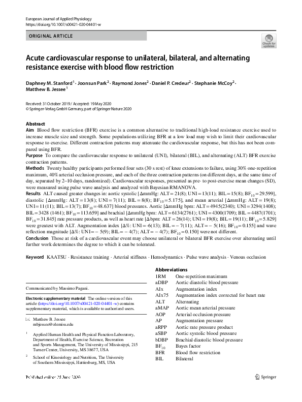 (PDF) Acute cardiovascular response to unilateral, bilateral, and ...