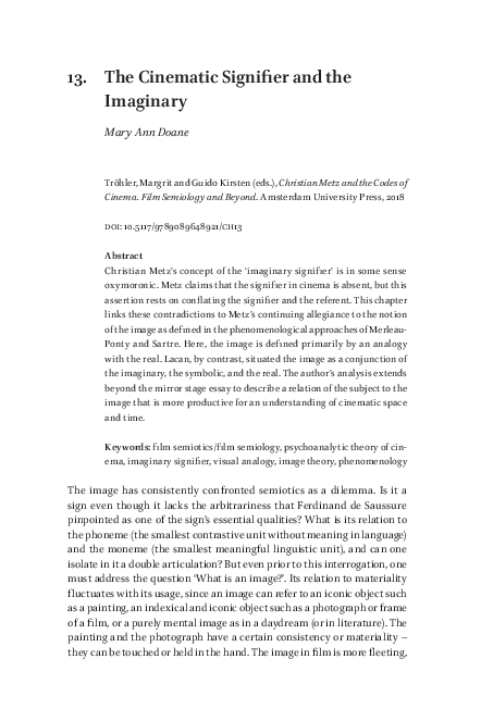 (PDF) 13. The Cinematic Signifier and the Imaginary