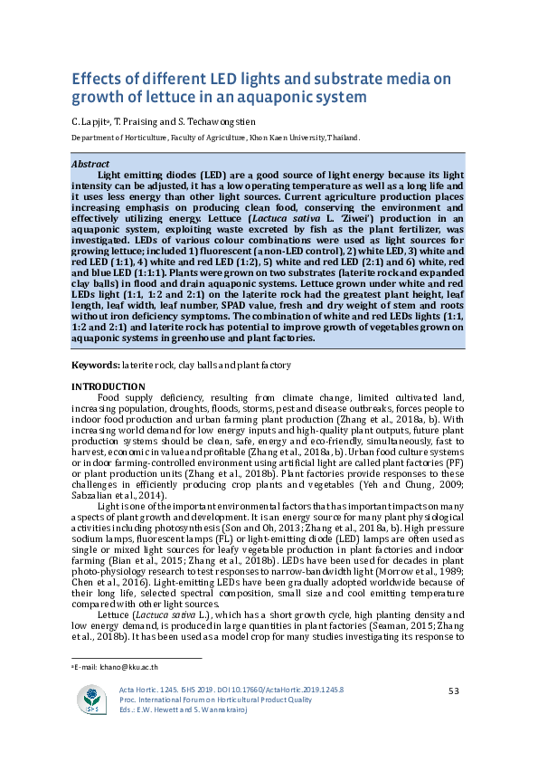 (PDF) Effects of different LED lights and substrate media on growth of ...