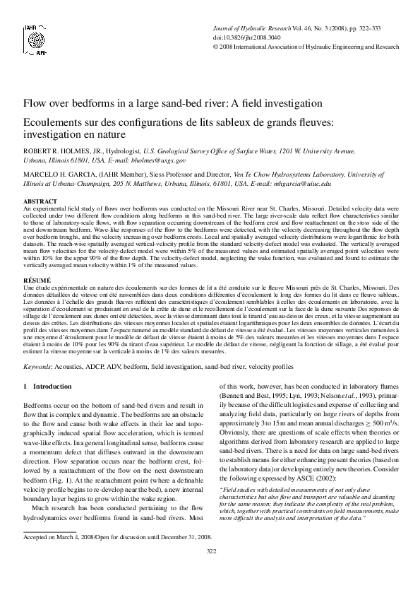 (PDF) Flow over bedforms in a large sand-bed river: A field investigation