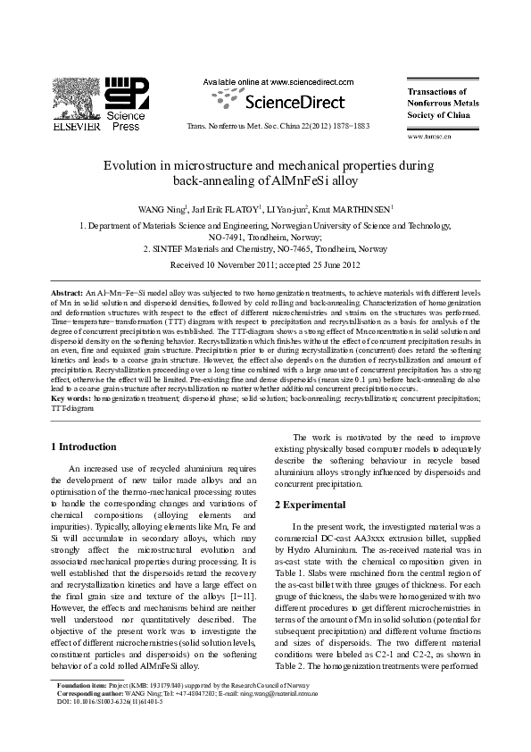 (PDF) Evolution in microstructure and mechanical properties during back ...