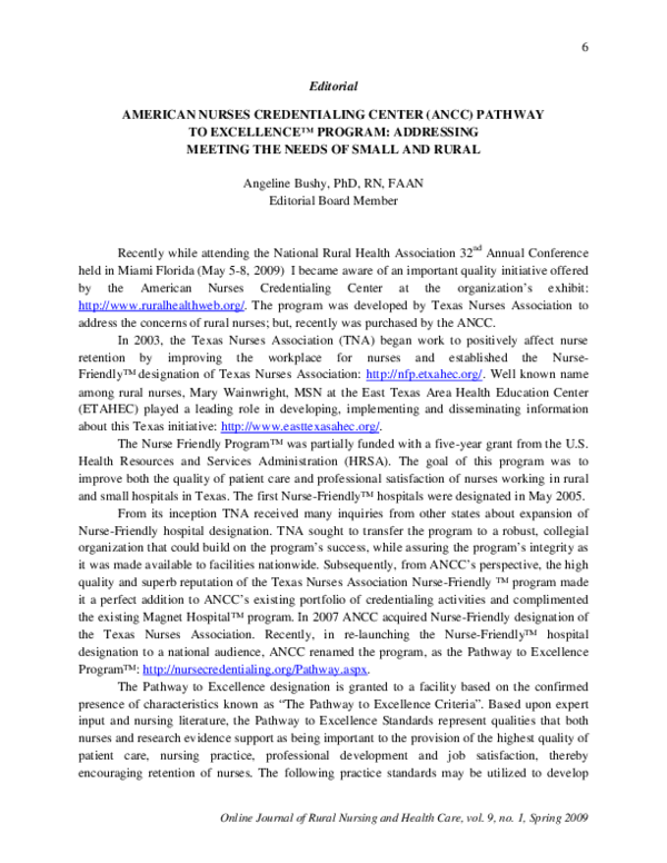 (PDF) American Nurses Credentialing Center (ANCC) Pathway to Excellence ...