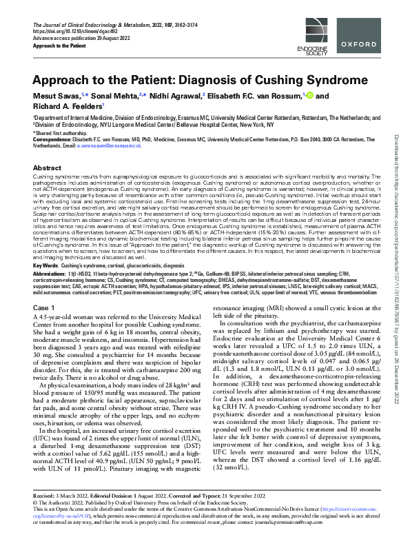 (PDF) Approach to the Patient: Diagnosis of Cushing Syndrome