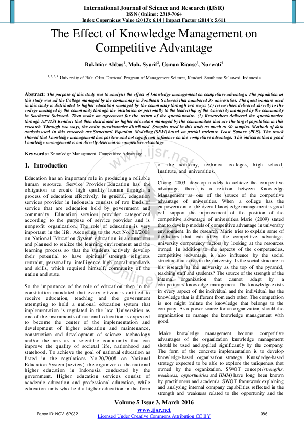 (PDF) The Effect of Knowledge Management on Competitive Advantage
