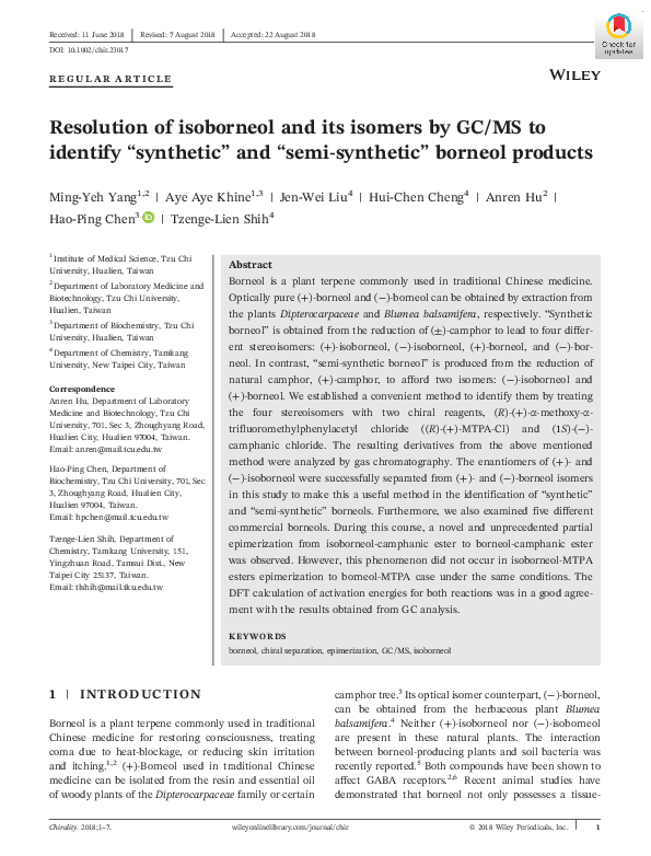 (PDF) Resolution of isoborneol and its isomers by GC/MS to identify ...