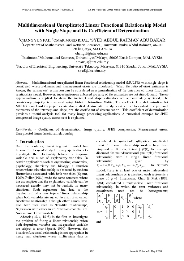 (PDF) Multidimensional unreplicated linear functional relationship ...