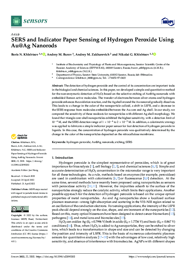 (PDF) SERS and Indicator Paper Sensing of Hydrogen Peroxide Using Au@Ag ...