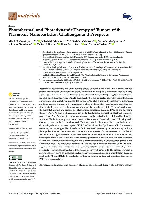 (PDF) Photothermal and Photodynamic Therapy of Tumors with Plasmonic ...