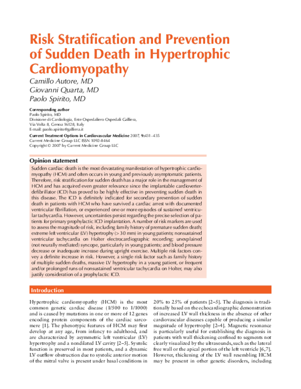 (PDF) Risk stratification and prevention of sudden death in ...
