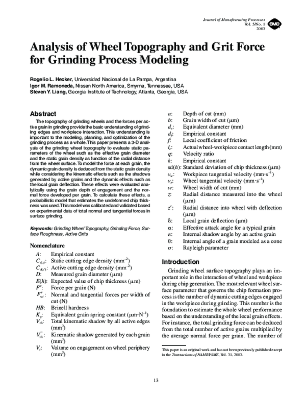 (PDF) Analysis of Wheel Topography and Grit Force for Grinding Process ...