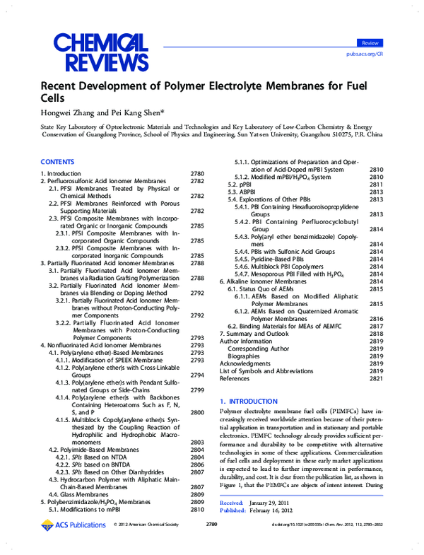 (PDF) Recent Development of Polymer Electrolyte Membranes for Fuel Cells