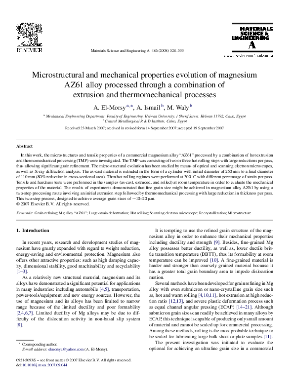 (PDF) Microstructural and mechanical properties evolution of magnesium ...