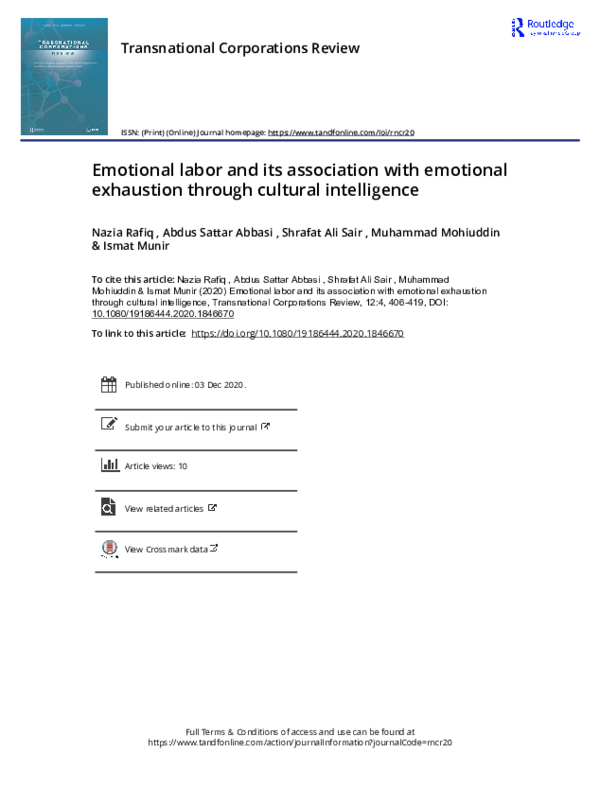 (PDF) Emotional labor and its association with emotional exhaustion ...