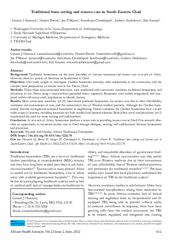 (PDF) Traditional bone setting and trauma care in South-Eastern Chad