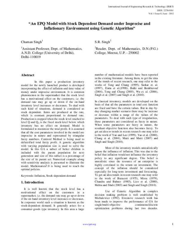 (PDF) An EPQ Model with Stock Dependent Demand under Imprecise and ...
