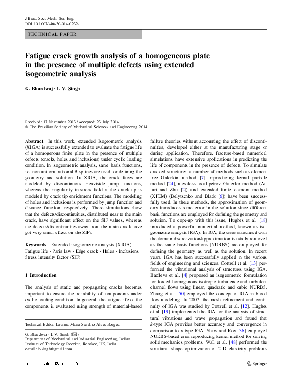 (PDF) Fatigue crack growth analysis of a homogeneous plate in the ...