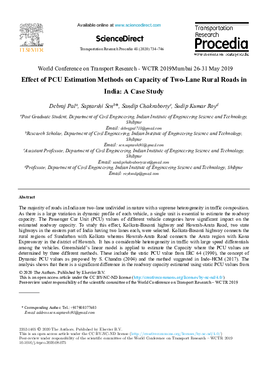 (PDF) Effect of PCU Estimation Methods on Capacity of Two-Lane Rural ...