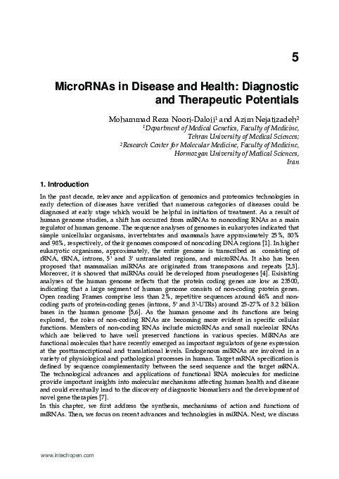 (PDF) MicroRNAs in Disease and Health: Diagnostic and Therapeutic ...