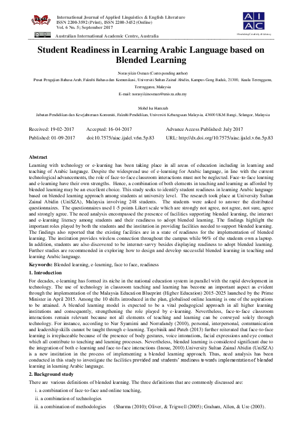 (PDF) Student Readiness in Learning Arabic Language based on Blended ...